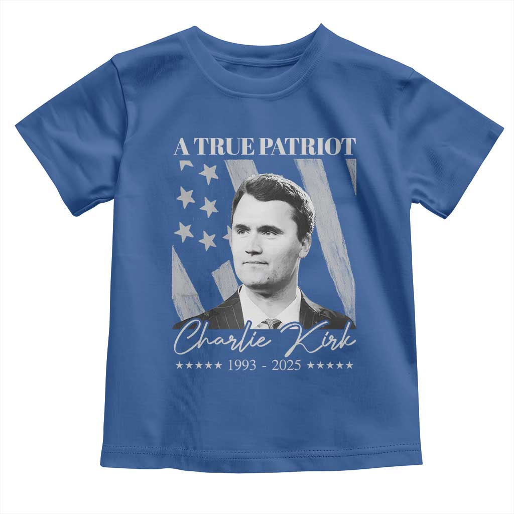 A True Patriot Charlie Kirk Toddler T Shirt Vintage American Flag TS11 Royal Blue Print Your Wear