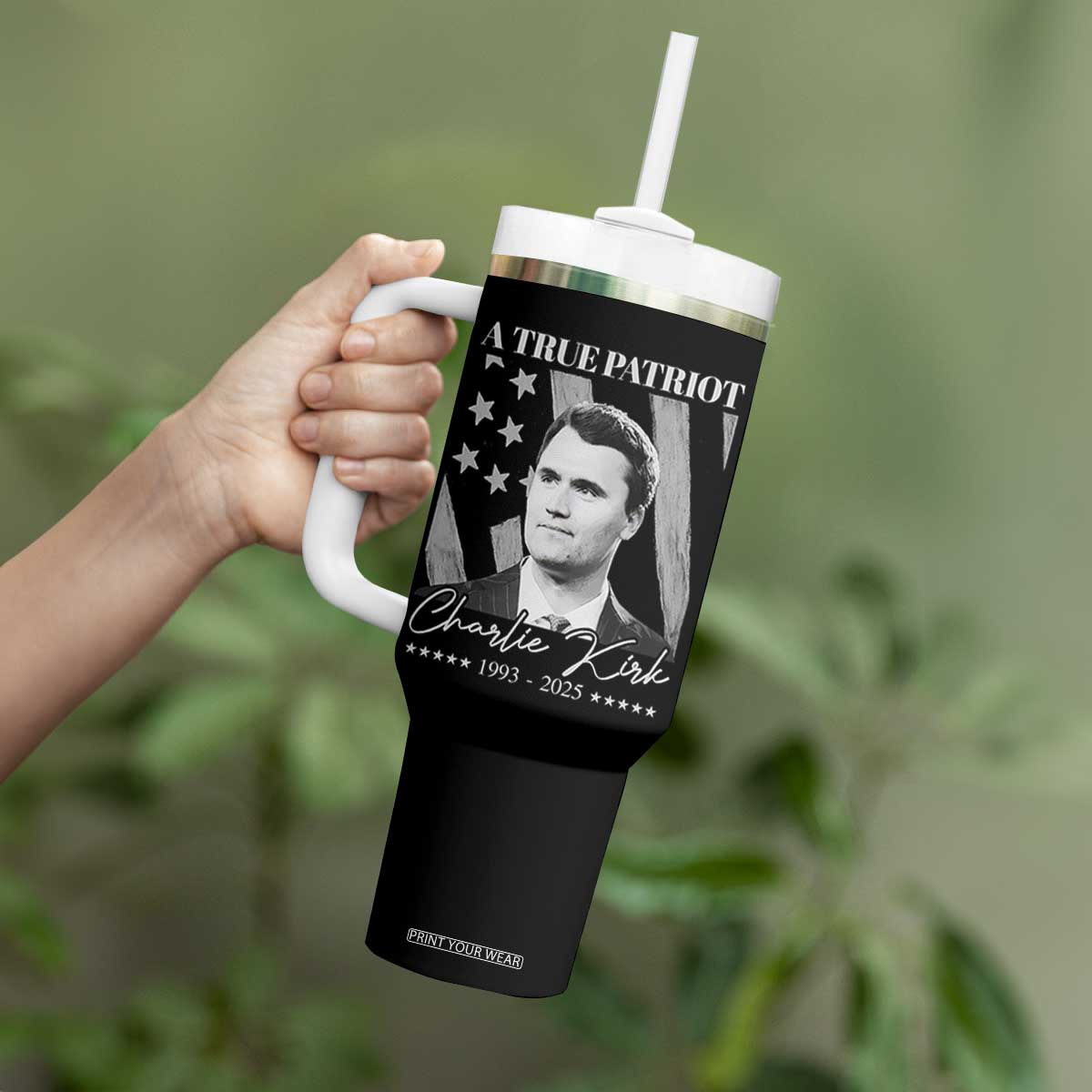 A True Patriot Charlie Kirk Tumbler With Handle Vintage American Flag TS11 Print Your Wear
