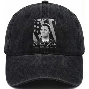 A True Patriot Charlie Kirk Washed Cotton Baseball Cap Vintage American Flag TS11 Print Your Wear