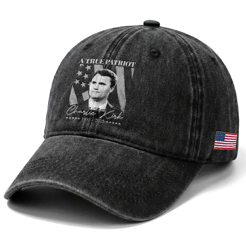 A True Patriot Charlie Kirk Washed Cotton Baseball Cap Vintage American Flag TS11 Print Your Wear