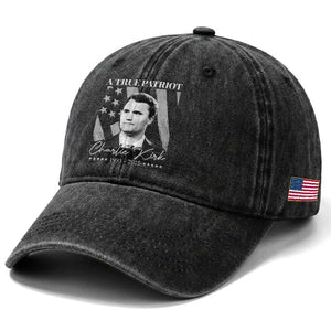 A True Patriot Charlie Kirk Washed Cotton Baseball Cap Vintage American Flag TS11 Print Your Wear