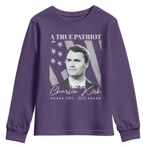 A True Patriot Charlie Kirk Youth Sweatshirt Vintage American Flag TS11 Purple Print Your Wear