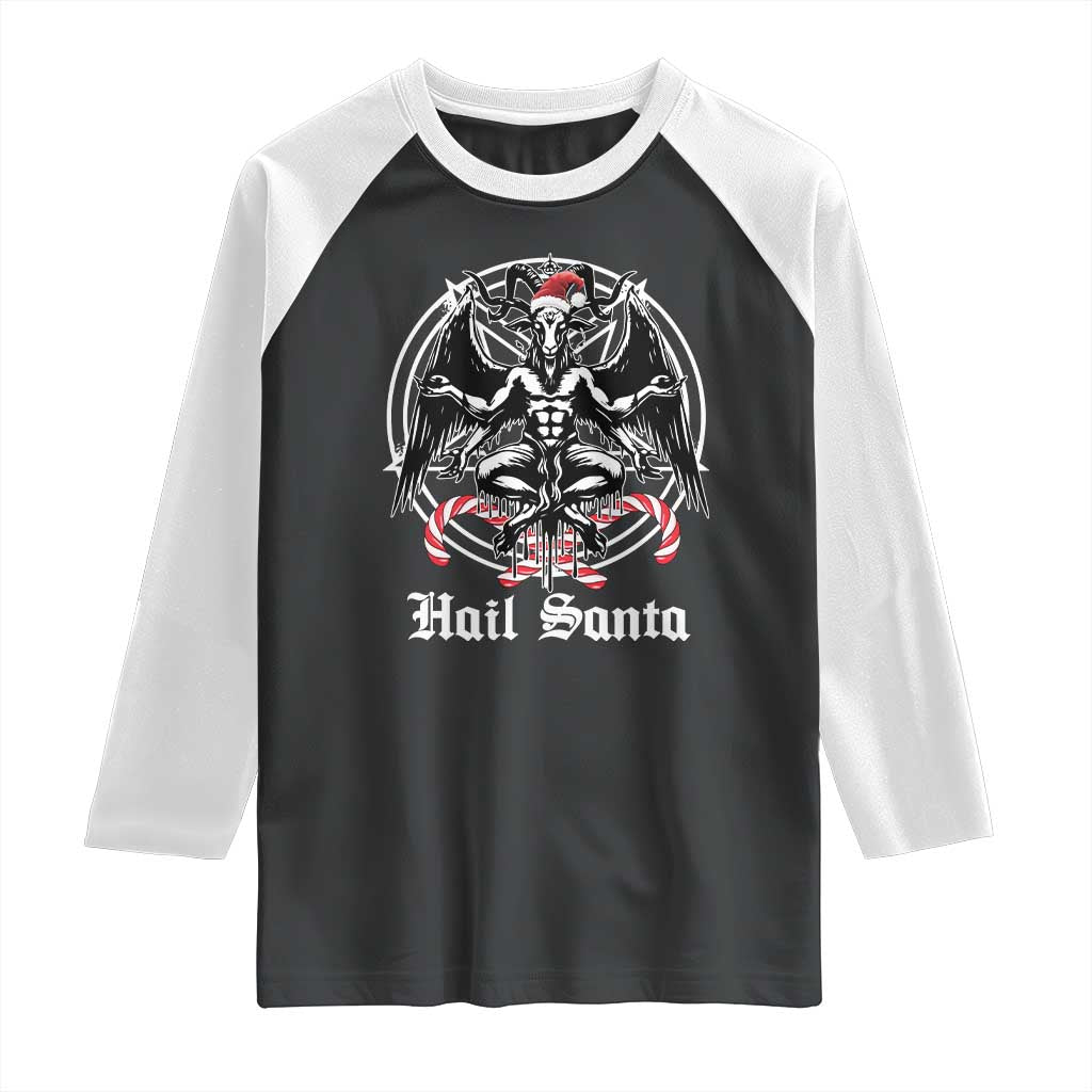 Hail Santa Gothic Christmas Raglan Shirt Baphomet Gothmas Pentagram TS11 Black White Print Your Wear