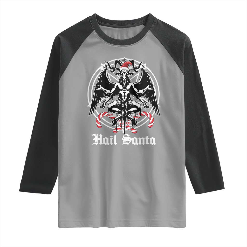 Hail Santa Gothic Christmas Raglan Shirt Baphomet Gothmas Pentagram TS11 Sport Gray Black Print Your Wear