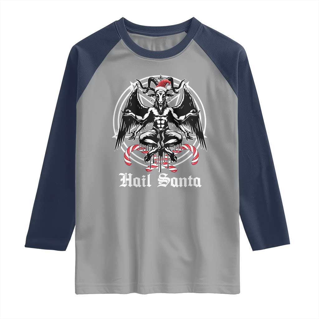 Hail Santa Gothic Christmas Raglan Shirt Baphomet Gothmas Pentagram TS11 Sport Gray Navy Print Your Wear