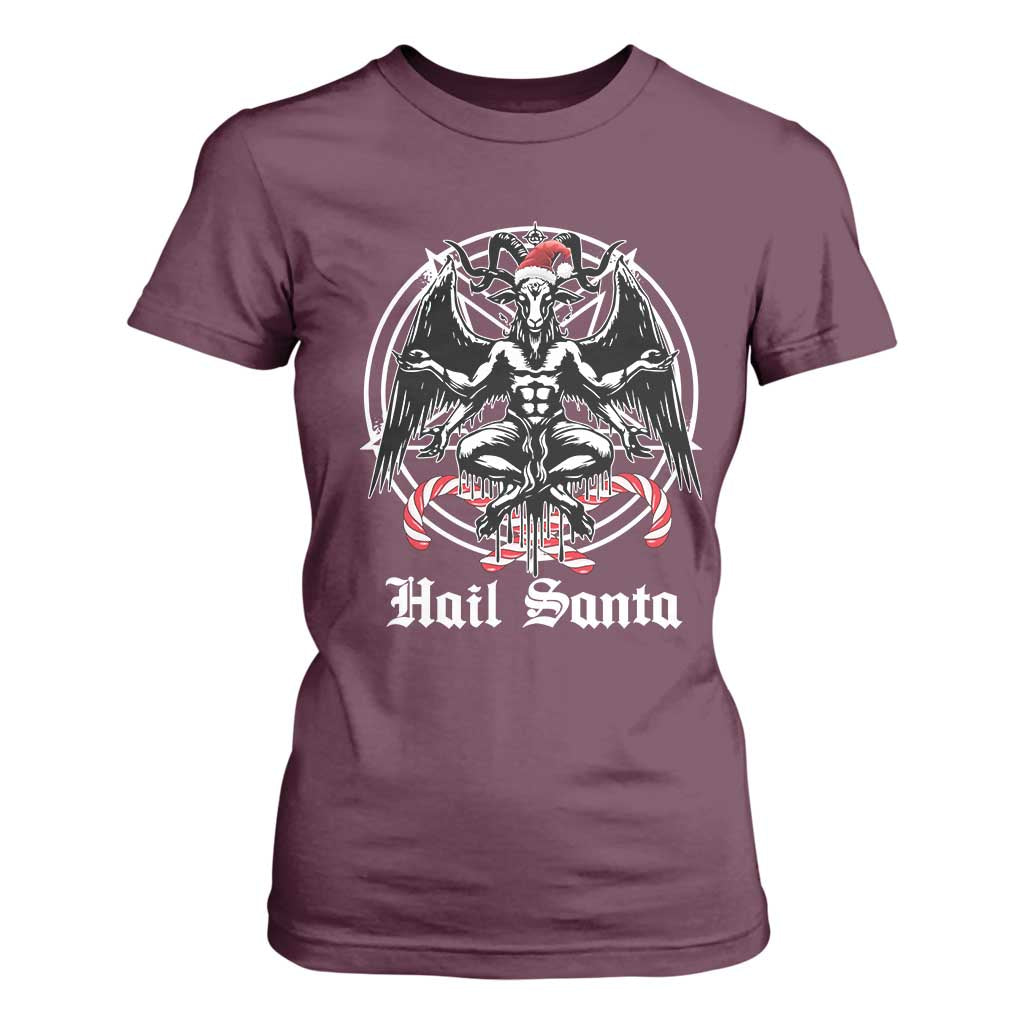 Hail Santa Gothic Christmas T Shirt For Women Baphomet Gothmas Pentagram TS11 Maroon Print Your Wear