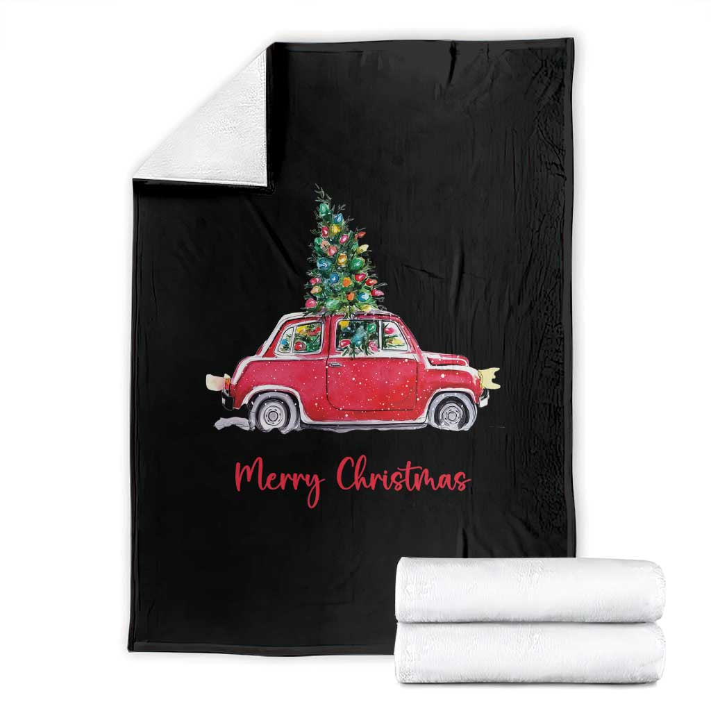 Merry Christmas Throw Blanket Vintage Xmas Tree Car TS11 Black Print Your Wear