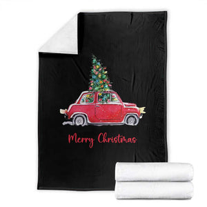 Merry Christmas Throw Blanket Vintage Xmas Tree Car TS11 Black Print Your Wear