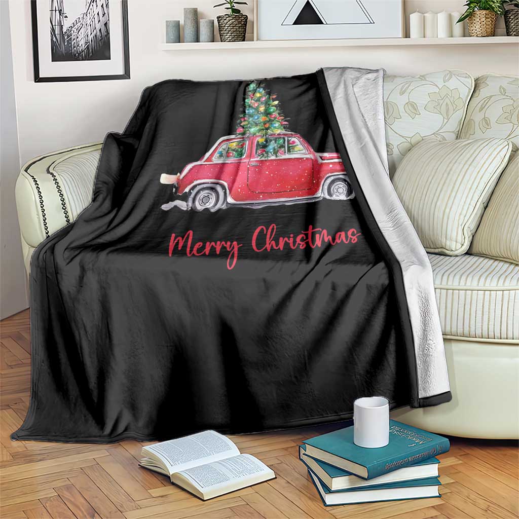 Merry Christmas Throw Blanket Vintage Xmas Tree Car TS11 Print Your Wear