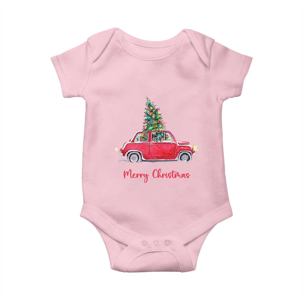 Merry Christmas Baby Onesie Vintage Xmas Tree Car TS11 Light Pink Print Your Wear