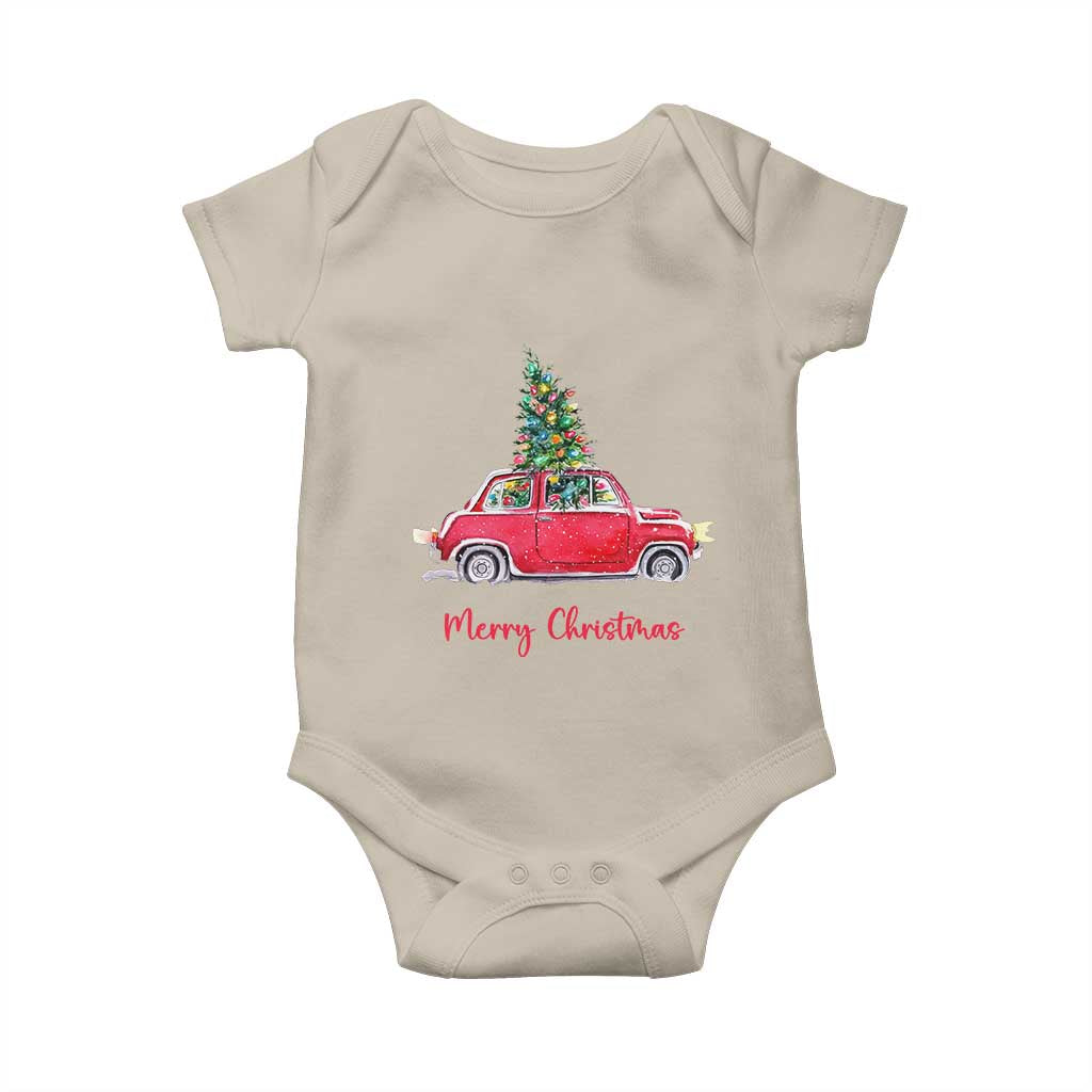 Merry Christmas Baby Onesie Vintage Xmas Tree Car TS11 Sand Print Your Wear