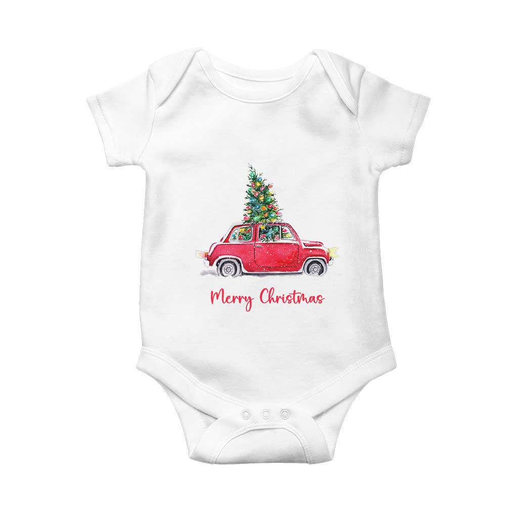 Merry Christmas Baby Onesie Vintage Xmas Tree Car TS11 White Print Your Wear
