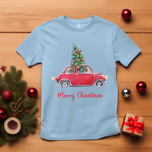 Merry Christmas T Shirt Vintage Xmas Tree Car TS11 Light Blue Print Your Wear