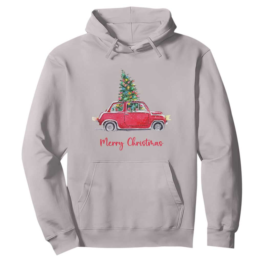 Merry Christmas Hoodie Vintage Xmas Tree Car TS11 Ice Gray Print Your Wear