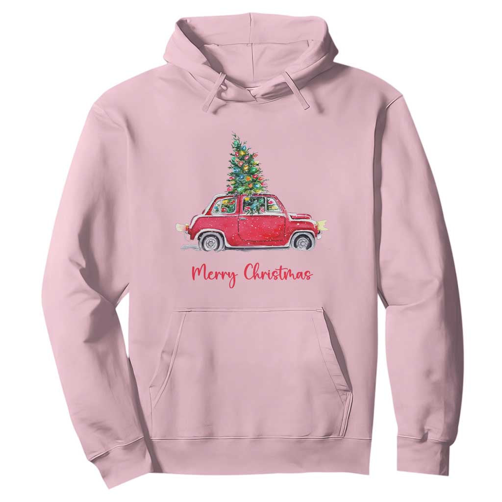 Merry Christmas Hoodie Vintage Xmas Tree Car TS11 Light Pink Print Your Wear