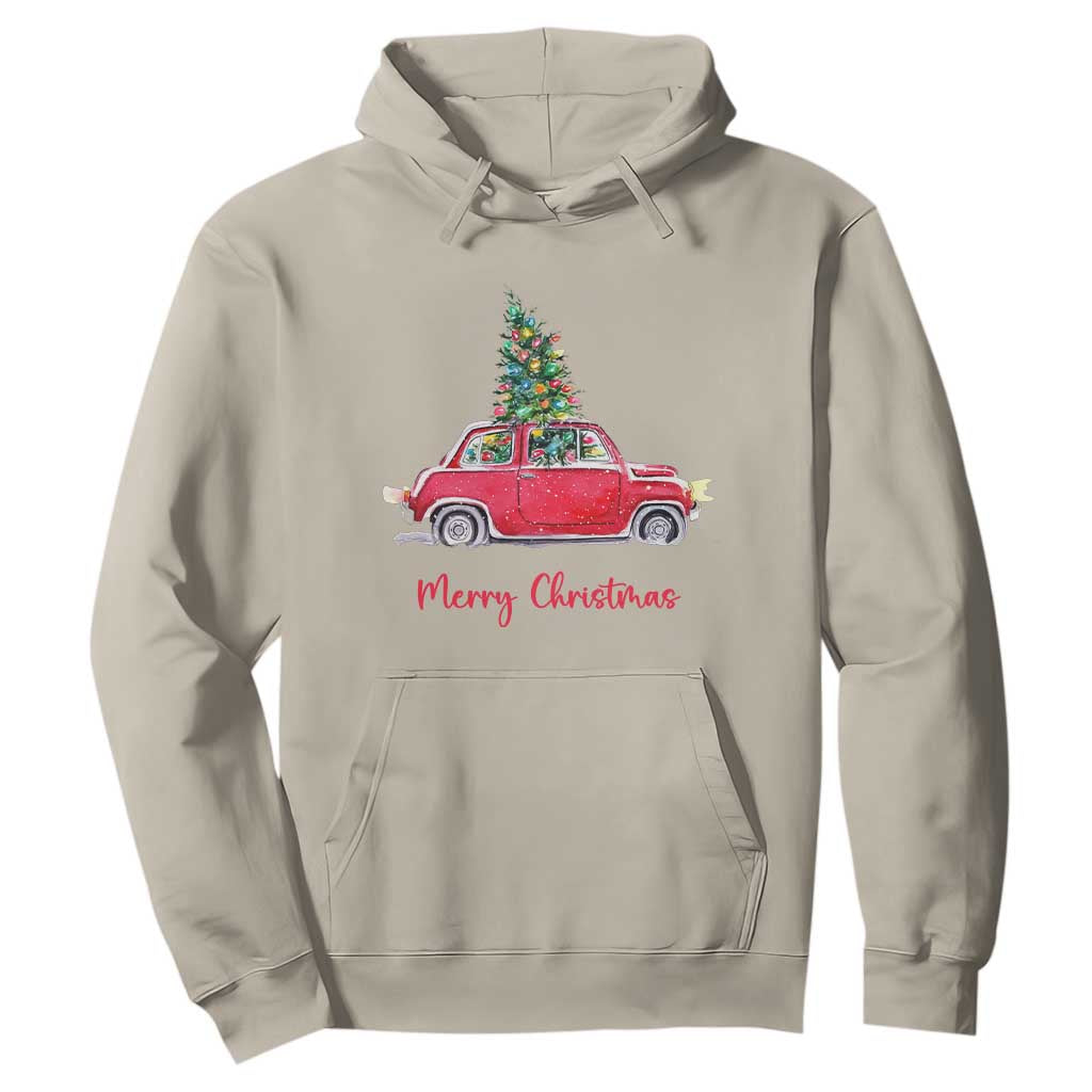 Merry Christmas Hoodie Vintage Xmas Tree Car TS11 Sand Print Your Wear