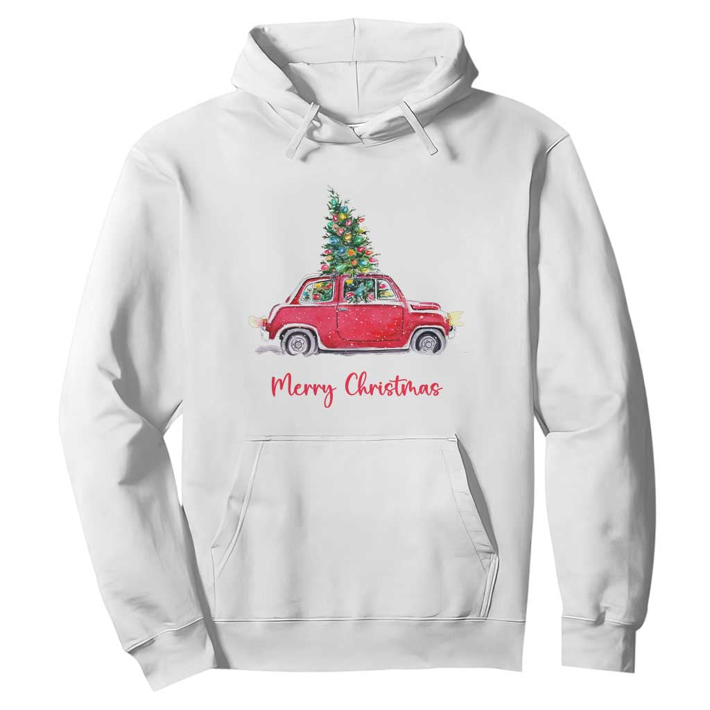 Merry Christmas Hoodie Vintage Xmas Tree Car TS11 White Print Your Wear