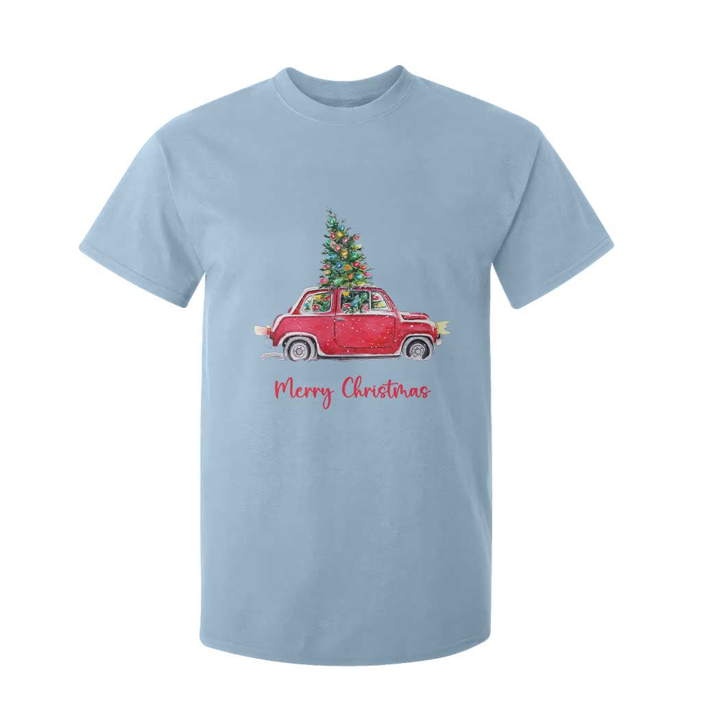 Merry Christmas T Shirt For Kid Vintage Xmas Tree Car TS11 Light Blue Print Your Wear