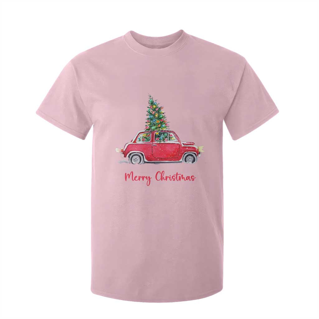 Merry Christmas T Shirt For Kid Vintage Xmas Tree Car TS11 Light Pink Print Your Wear