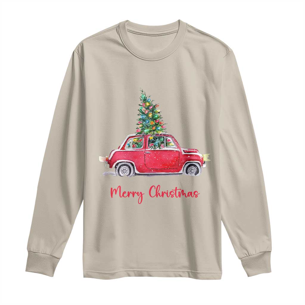 Merry Christmas Long Sleeve Shirt Vintage Xmas Tree Car TS11 Sand Print Your Wear