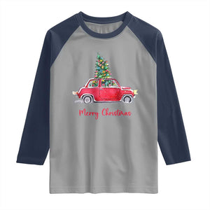 Merry Christmas Raglan Shirt Vintage Xmas Tree Car TS11 Sport Gray Navy Print Your Wear