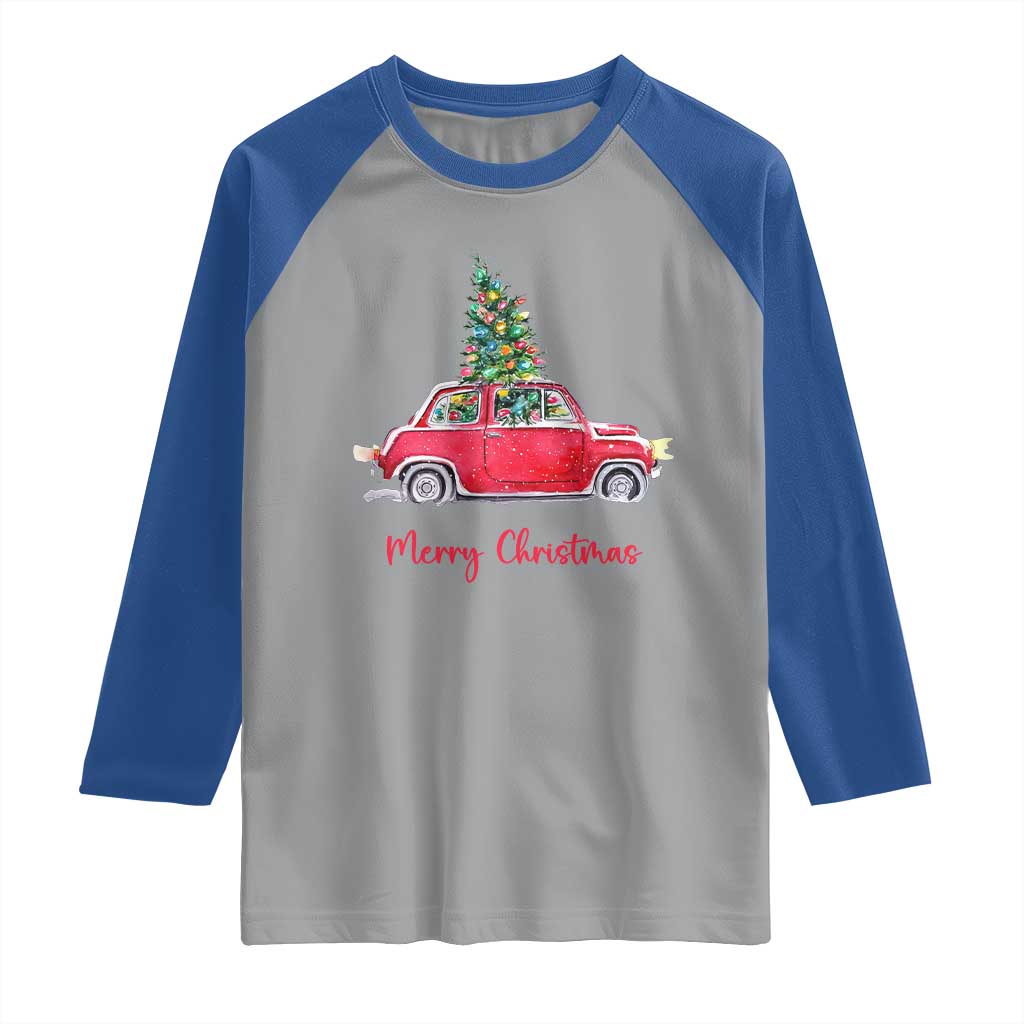 Merry Christmas Raglan Shirt Vintage Xmas Tree Car TS11 Sport Gray Royal Print Your Wear
