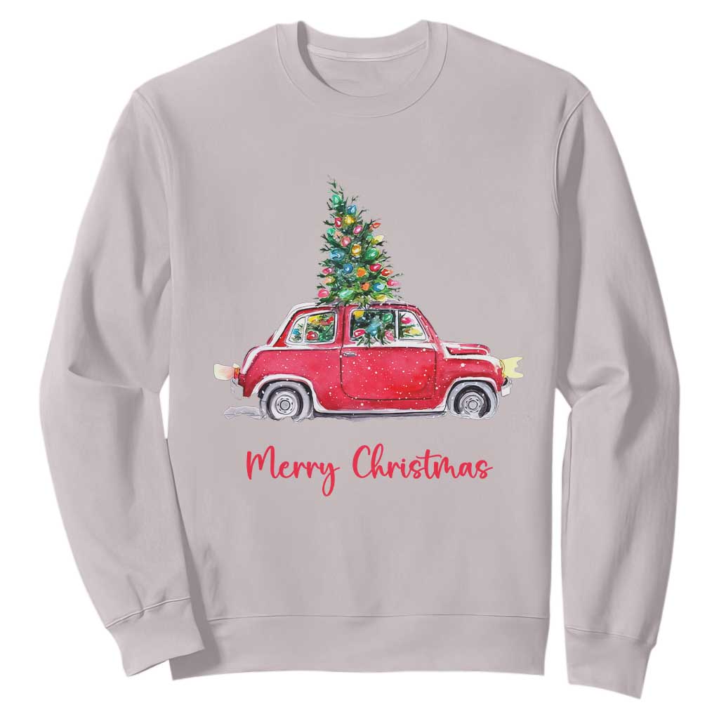 Merry Christmas Sweatshirt Vintage Xmas Tree Car TS11 Ice Gray Print Your Wear