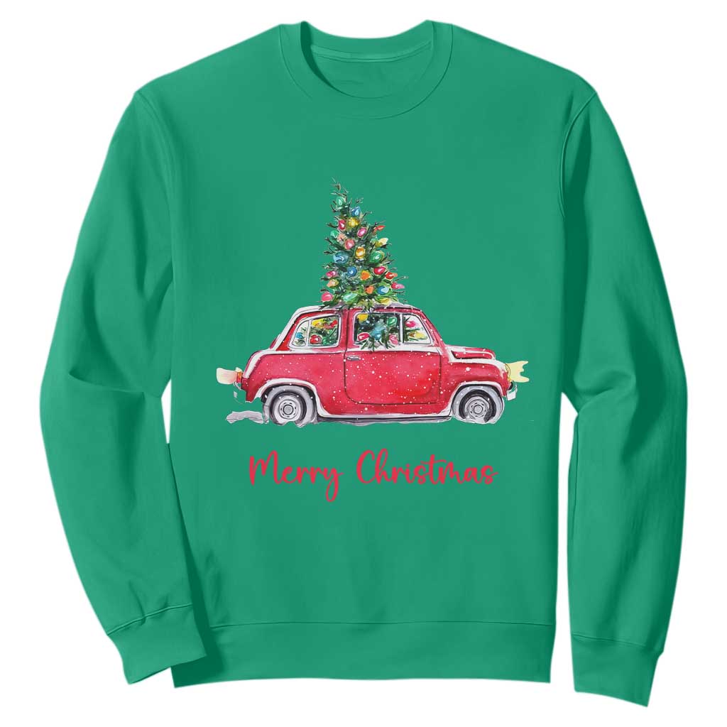 Merry Christmas Sweatshirt Vintage Xmas Tree Car TS11 Irish Green Print Your Wear