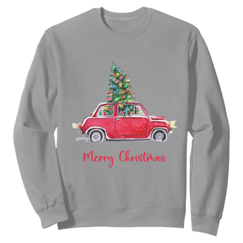 Merry Christmas Sweatshirt Vintage Xmas Tree Car TS11 Sport Gray Print Your Wear