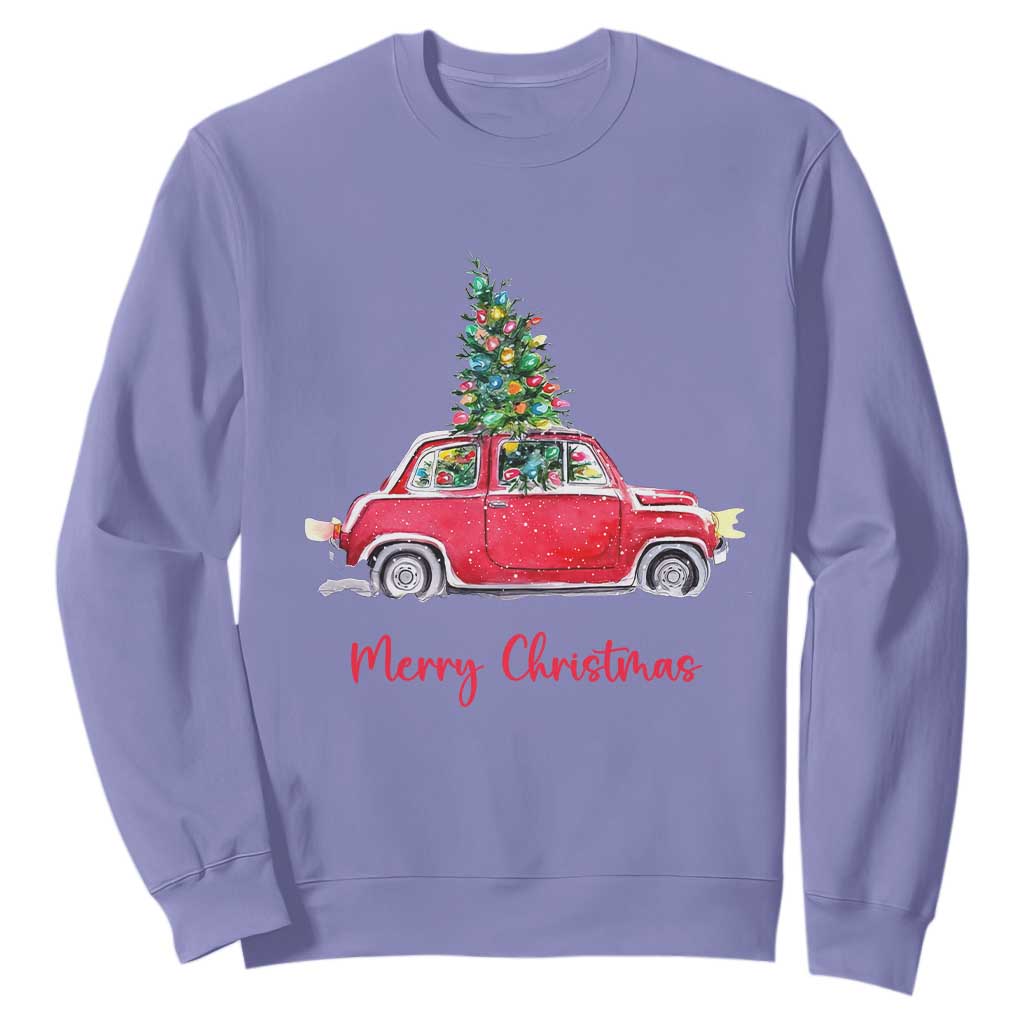 Merry Christmas Sweatshirt Vintage Xmas Tree Car TS11 Violet Print Your Wear