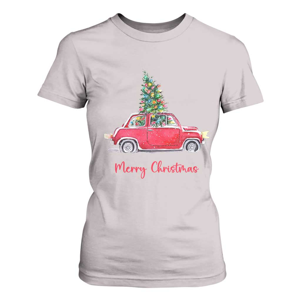 Merry Christmas T Shirt For Women Vintage Xmas Tree Car TS11 Ice Gray Print Your Wear