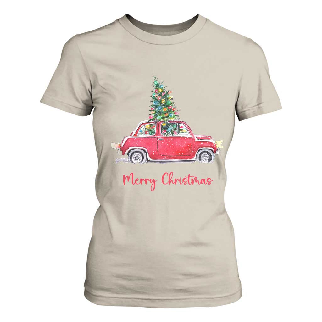 Merry Christmas T Shirt For Women Vintage Xmas Tree Car TS11 Sand Print Your Wear