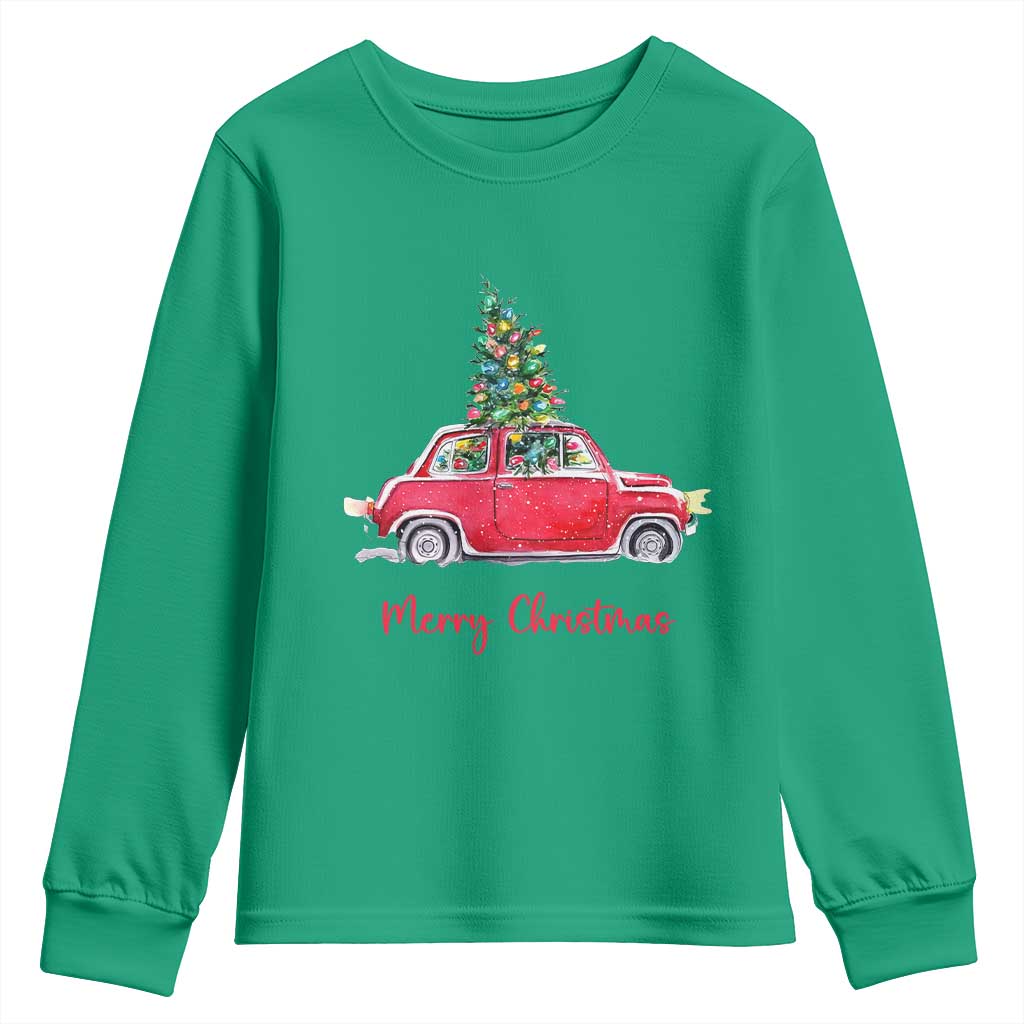 Merry Christmas Youth Sweatshirt Vintage Xmas Tree Car TS11 Irish Green Print Your Wear