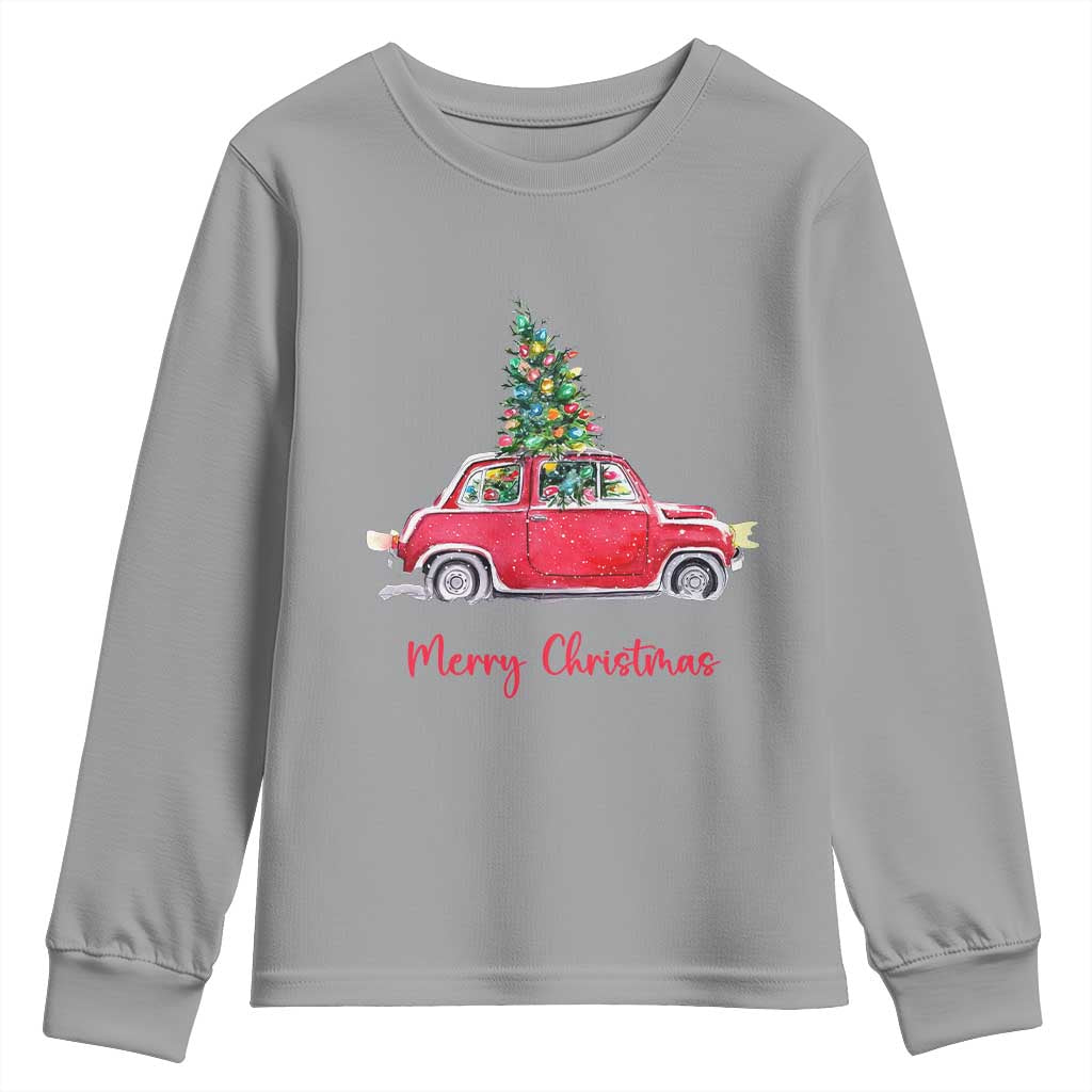 Merry Christmas Youth Sweatshirt Vintage Xmas Tree Car TS11 Sport Gray Print Your Wear