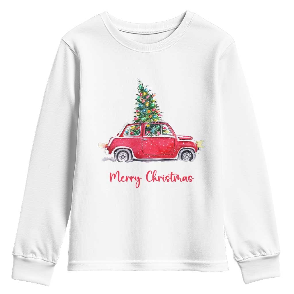 Merry Christmas Youth Sweatshirt Vintage Xmas Tree Car TS11 White Print Your Wear