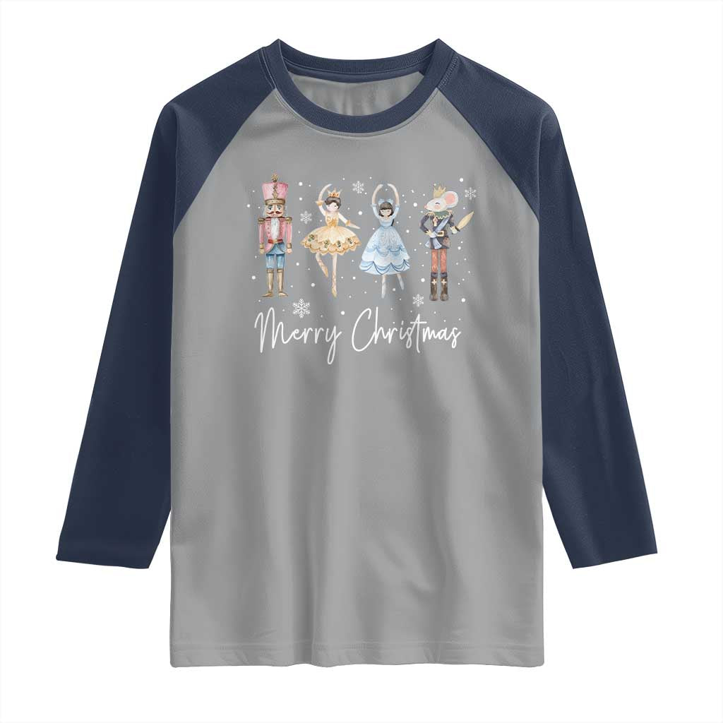 Merry Christmas Nutcracker Ballerina Mouseking Raglan Shirt TS11 Sport Gray Navy Print Your Wear