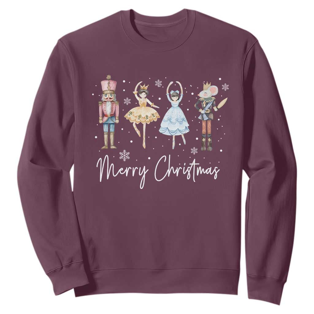 Merry Christmas Nutcracker Ballerina Mouseking Sweatshirt TS11 Maroon Print Your Wear