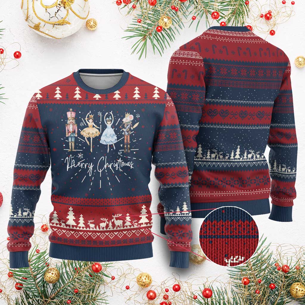 Merry Xmas Nutcracker Ballerina Mouseking Ugly Christmas Sweater TS11 Burgundy Print Your Wear