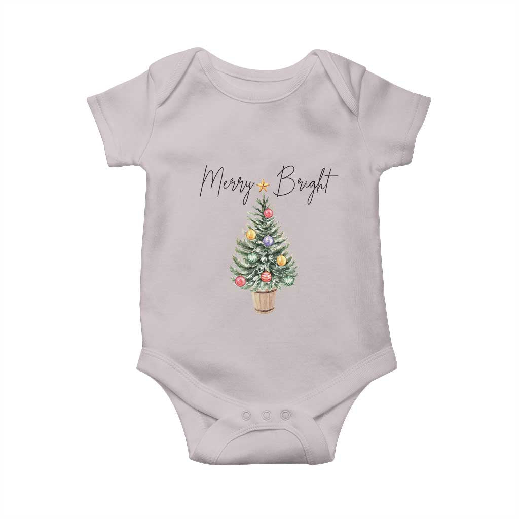 Christmas Baby Onesie Merry And Bright Retro Xmas Tree TS11 Ice Gray Print Your Wear