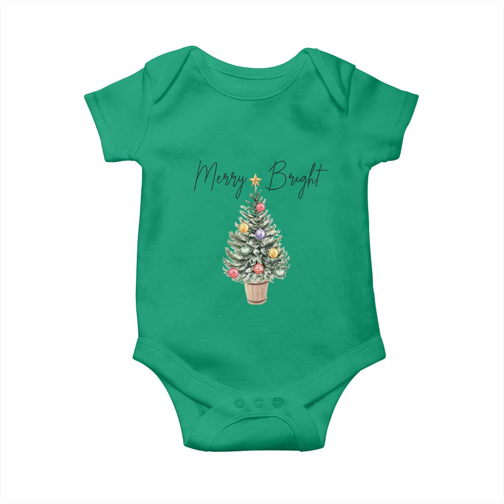 Christmas Baby Onesie Merry And Bright Retro Xmas Tree TS11 Irish Green Print Your Wear