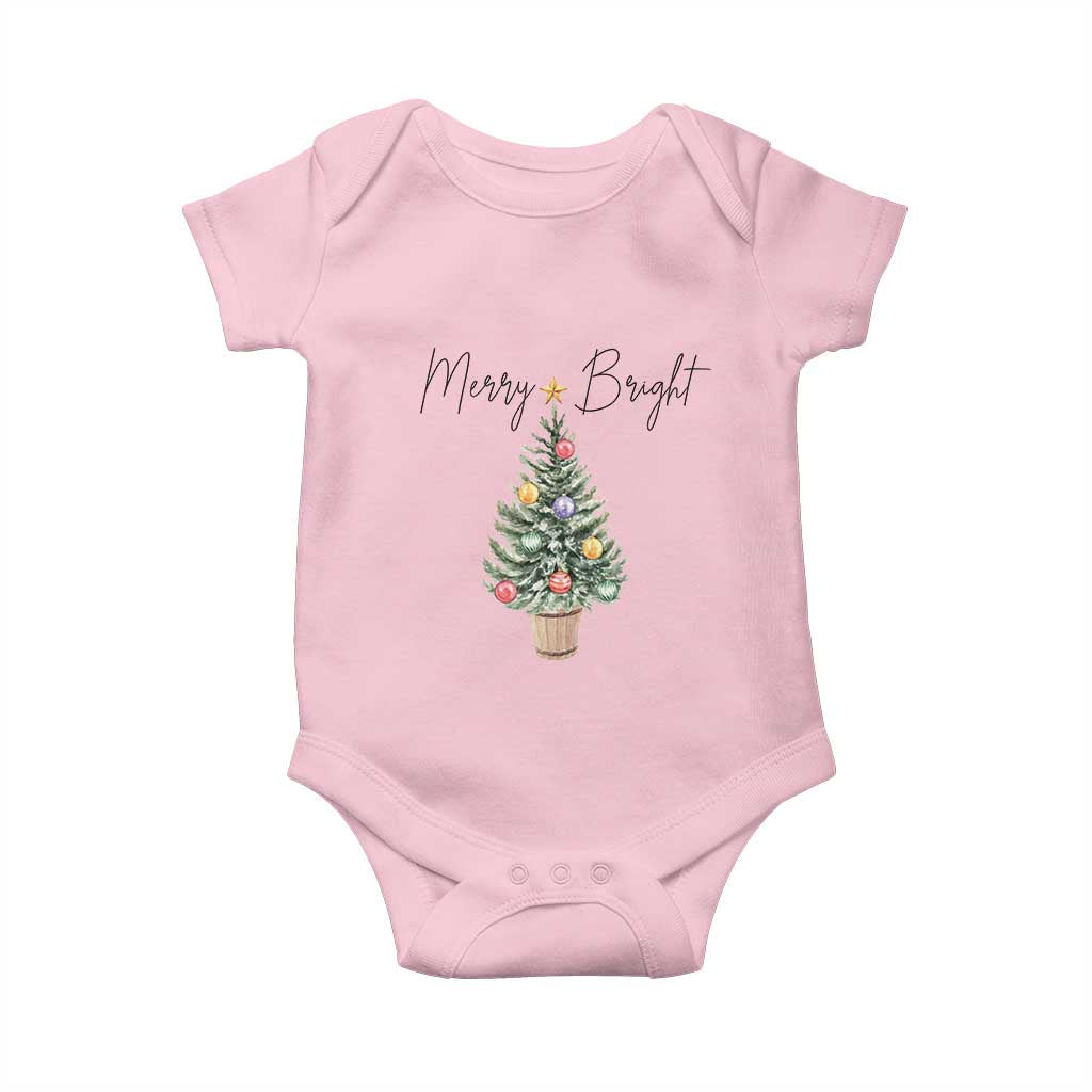 Christmas Baby Onesie Merry And Bright Retro Xmas Tree TS11 Light Pink Print Your Wear