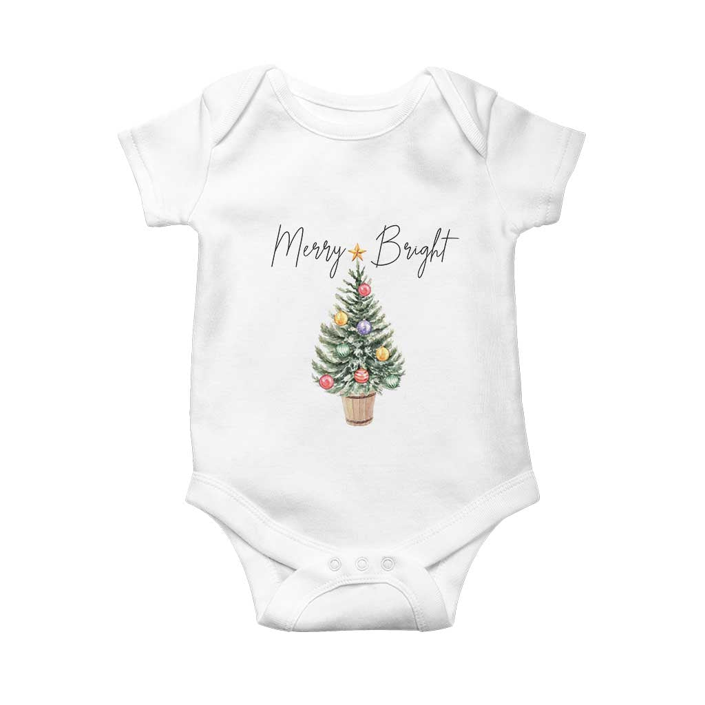 Christmas Baby Onesie Merry And Bright Retro Xmas Tree TS11 White Print Your Wear