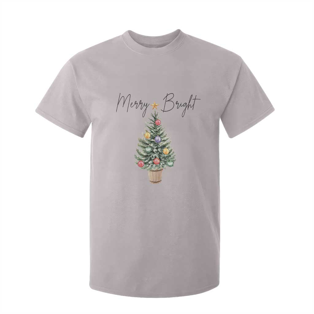 Christmas T Shirt For Kid Merry And Bright Retro Xmas Tree TS11 Ice Gray Print Your Wear