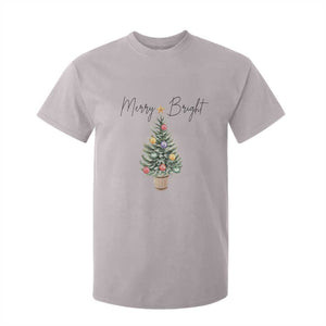 Christmas T Shirt For Kid Merry And Bright Retro Xmas Tree TS11 Ice Gray Print Your Wear