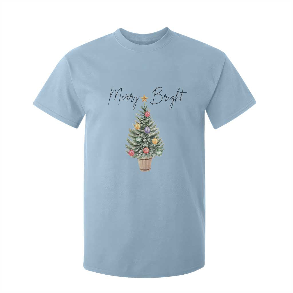 Christmas T Shirt For Kid Merry And Bright Retro Xmas Tree TS11 Light Blue Print Your Wear