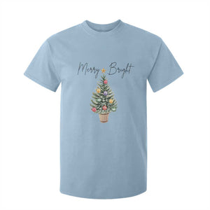Christmas T Shirt For Kid Merry And Bright Retro Xmas Tree TS11 Light Blue Print Your Wear