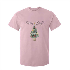Christmas T Shirt For Kid Merry And Bright Retro Xmas Tree TS11 Light Pink Print Your Wear