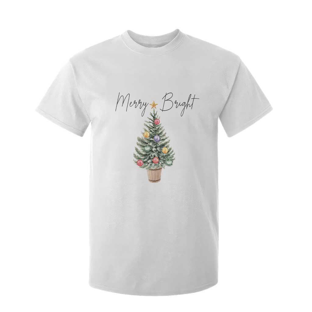 Christmas T Shirt For Kid Merry And Bright Retro Xmas Tree TS11 White Print Your Wear