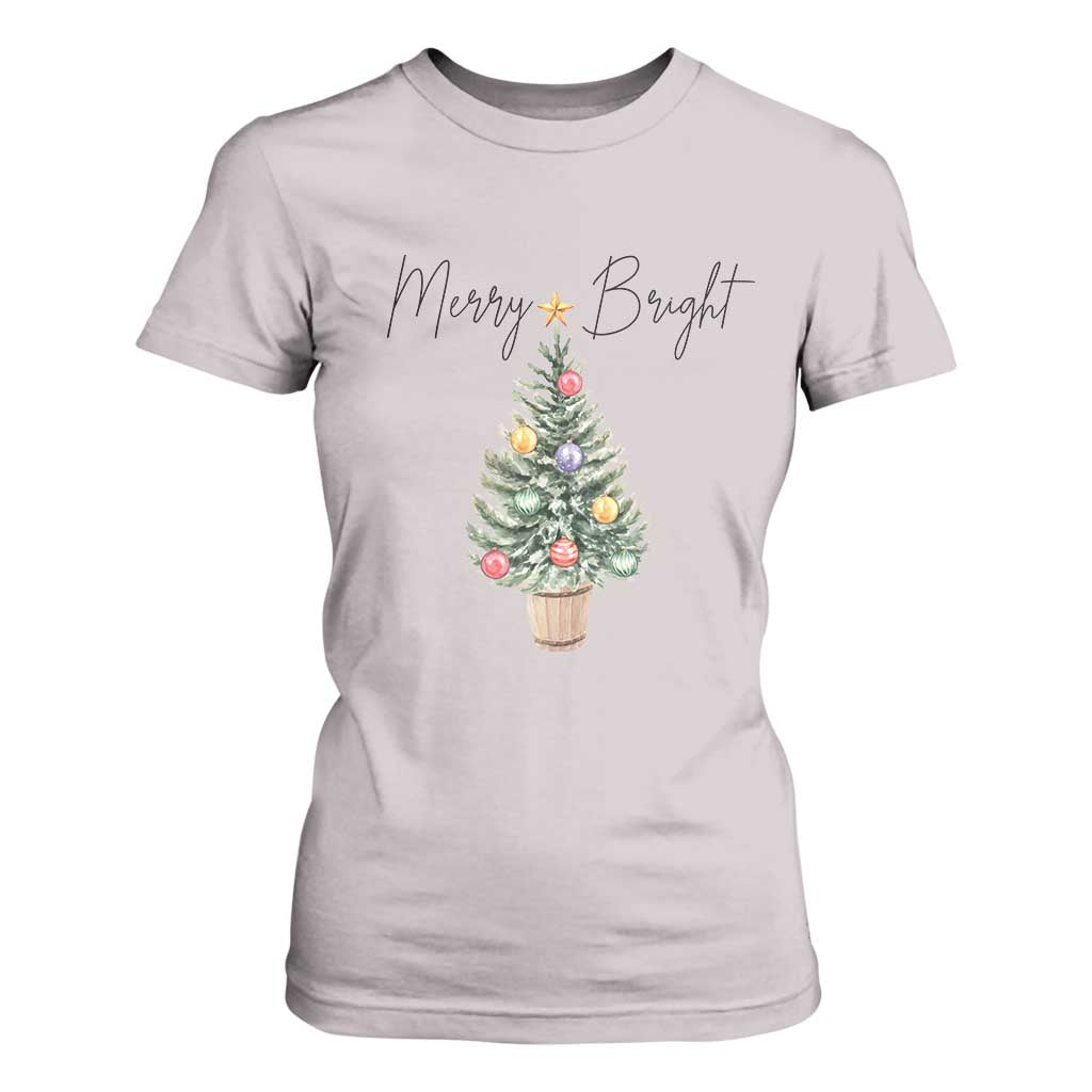Christmas T Shirt For Women Merry And Bright Retro Xmas Tree TS11 Ice Gray Print Your Wear