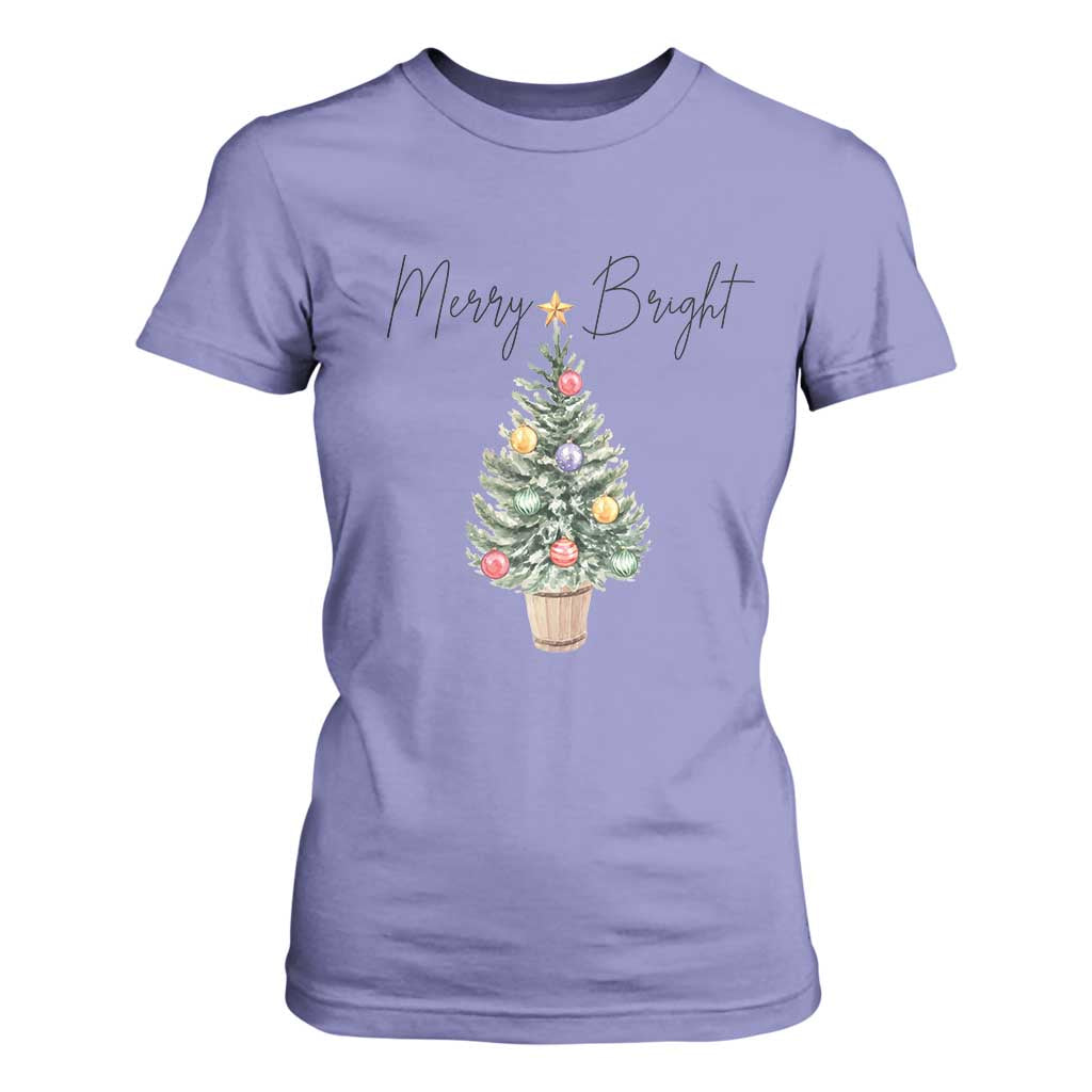 Christmas T Shirt For Women Merry And Bright Retro Xmas Tree TS11 Violet Print Your Wear